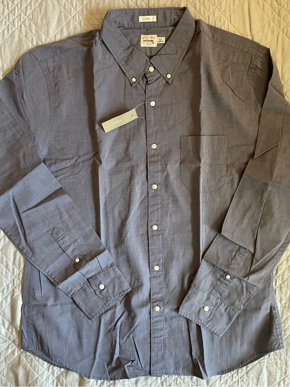 J. CREW Slim Fit Secret Wash cotton poplin shirt Montclair Navy XL NWT $98 BW443